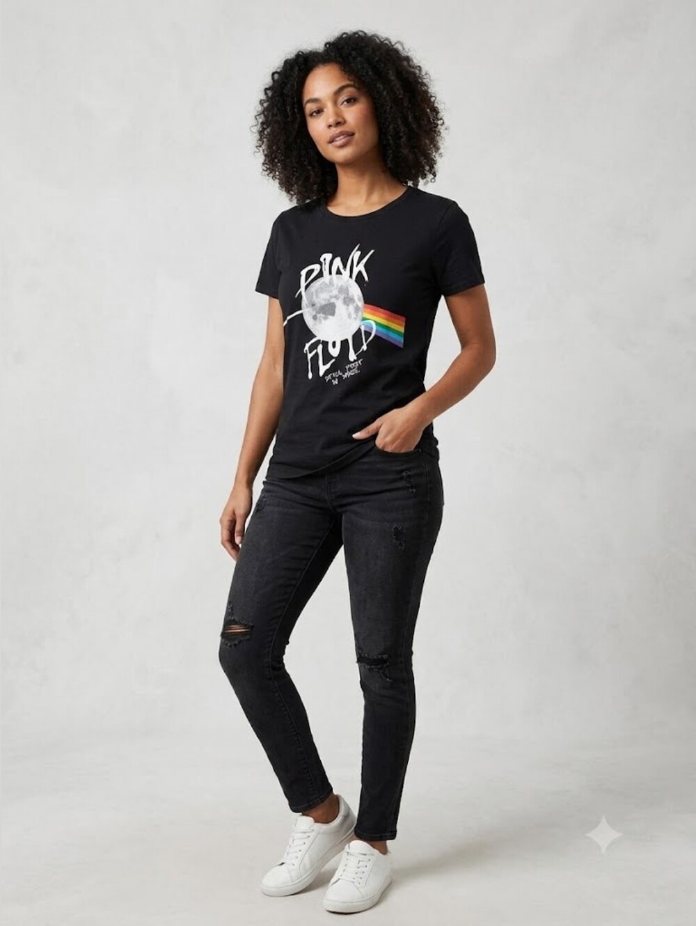 Pink Floyd Black Tee with White Logo Print